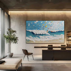 Textured Ocean Wave Surfing Scene Oil Painting