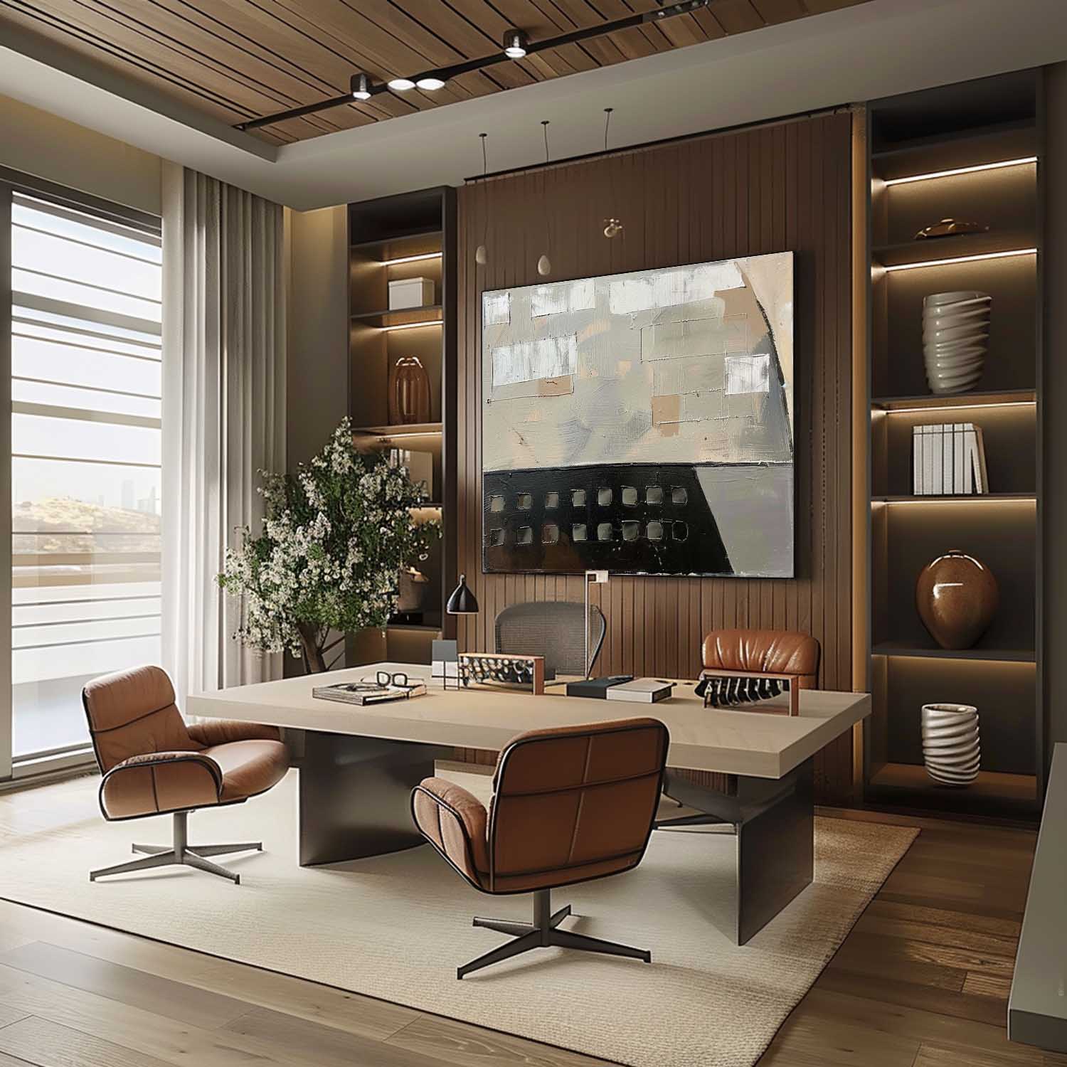 Neutral Textured Layered Block Oil Painting Modern