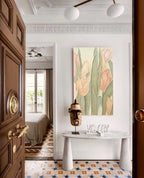 3D Impasto Tulip Field Soft Pink Modern Wall Art