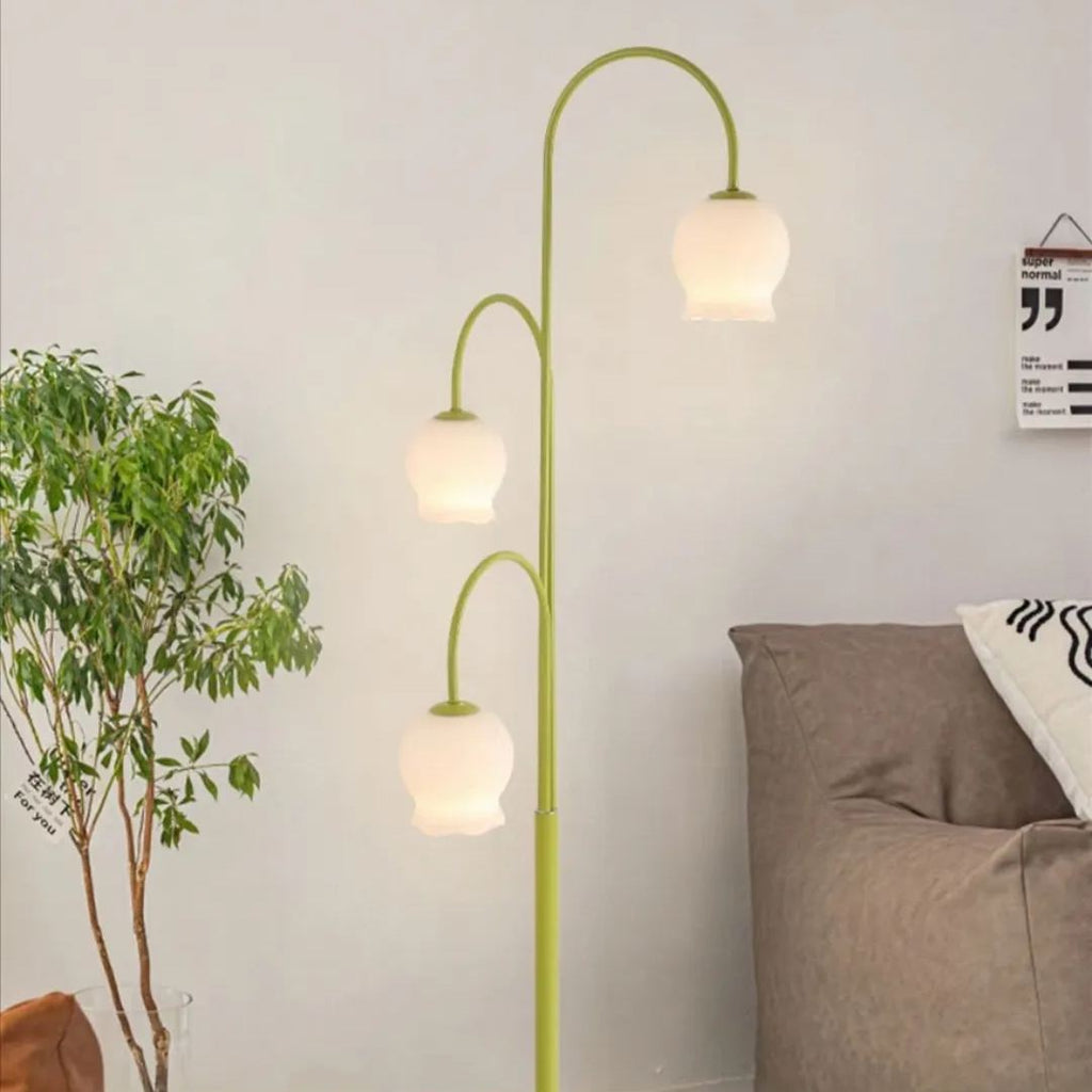 Lily Green Shade Flower Floor Lamp, Metal/Glass, Living Room/Bedroom