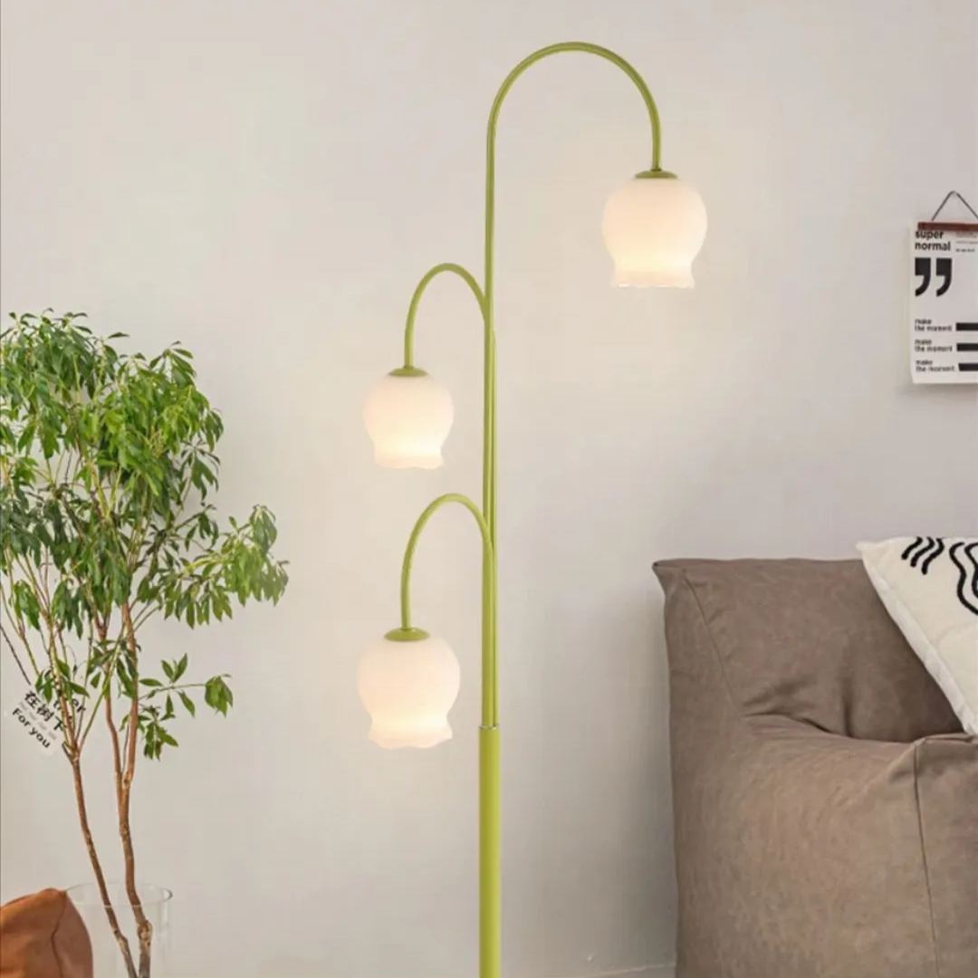 Lily Green Shade Flower Floor Lamp, Metal/Glass, Living Room/Bedroom