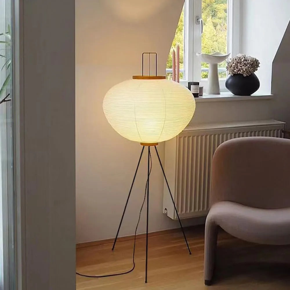 Renée Minimalist Tripod Lantern Paper Floor Lamp, White