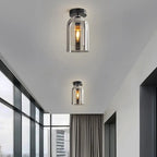 Valentina Modern Cylinder Semi-Flush Mount Clear Glass Ceiling Light, Cognac/Grey