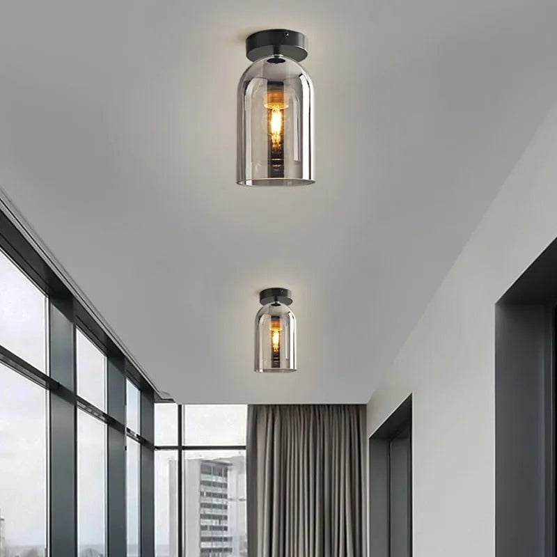 Valentina Modern Cylinder Semi-Flush Mount Clear Glass Ceiling Light, Cognac/Grey