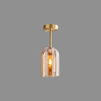 Valentina Modern Cylinder Semi-Flush Mount Clear Glass Ceiling Light, Cognac/Grey