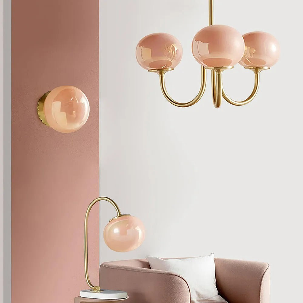 Valentina Retro Art Deco Globe Chandelier, White/Pink/Beige