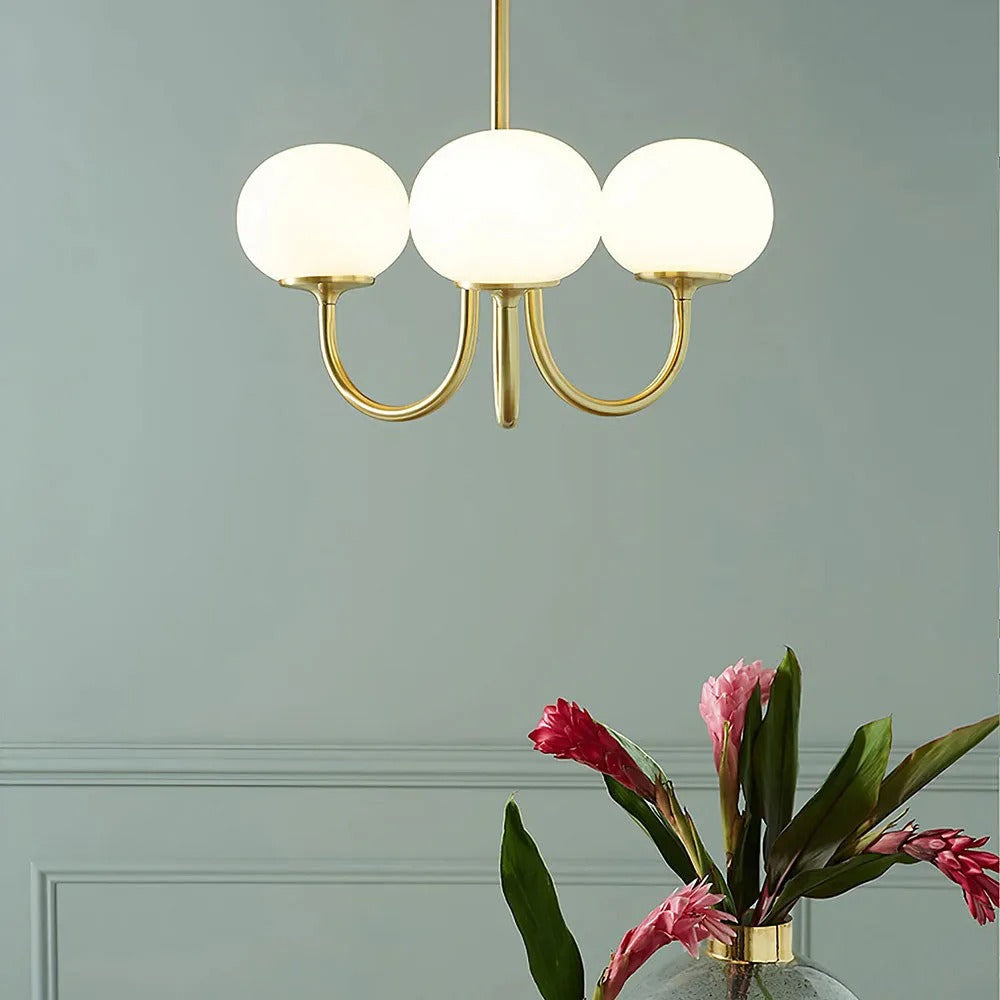 Valentina Retro Art Deco Globe Chandelier, White/Pink/Beige