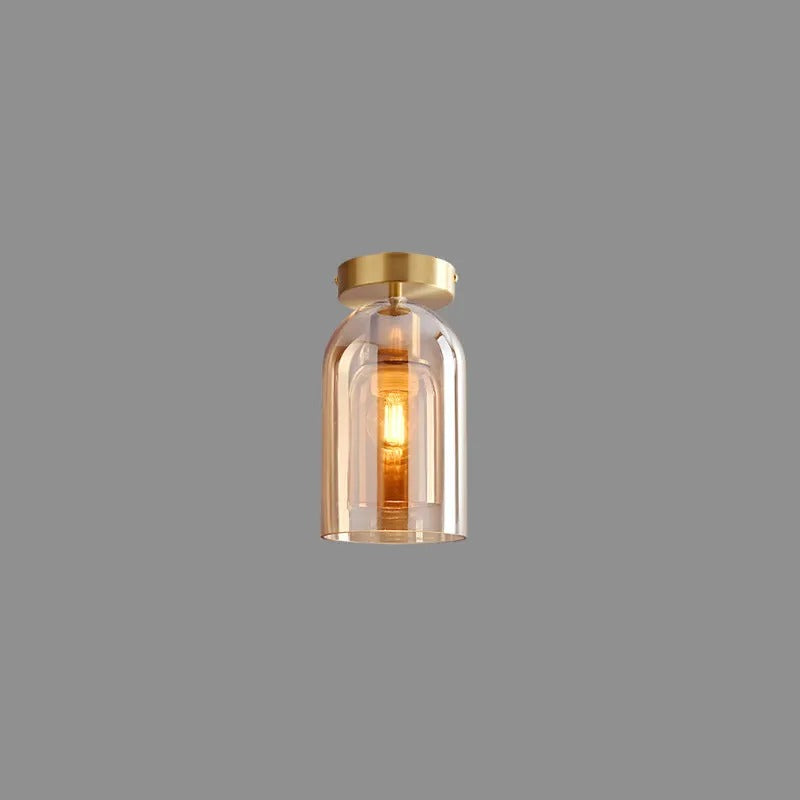 Valentina Modern Cylinder Semi-Flush Mount Clear Glass Ceiling Light, Cognac/Grey