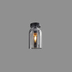 Valentina Modern Cylinder Semi-Flush Mount Clear Glass Ceiling Light, Cognac/Grey