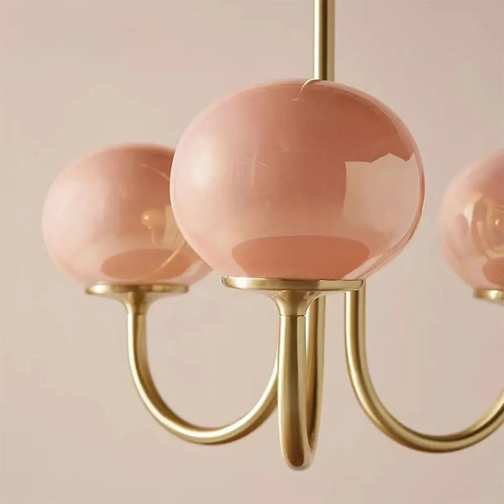 Valentina Retro Art Deco Globe Chandelier, White/Pink/Beige