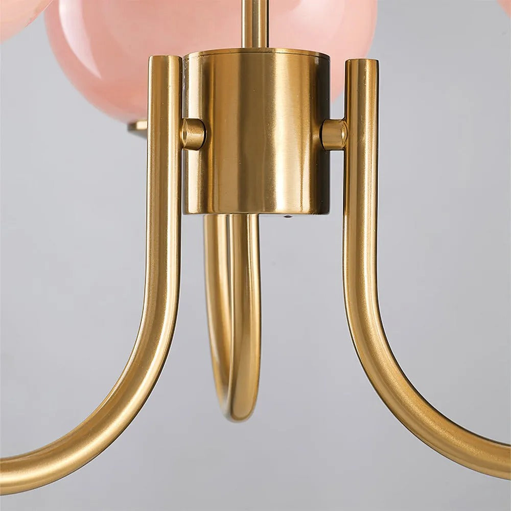 Valentina Retro Art Deco Globe Chandelier, White/Pink/Beige