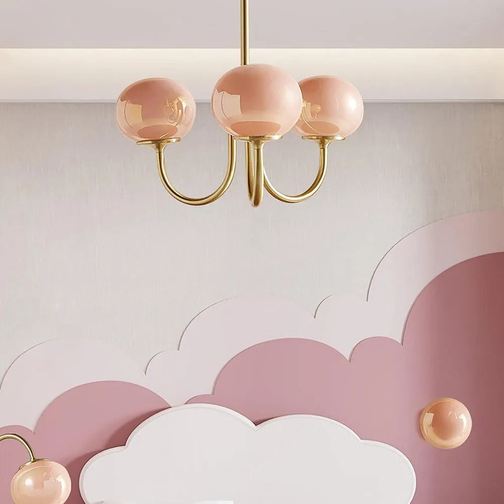 Valentina Retro Art Deco Globe Chandelier, White/Pink/Beige