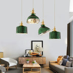Valentina Retro LED Pendant Light Metal Green Glass Dining Room