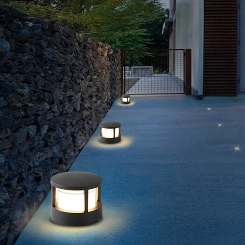 Zyra Modern Metal Cylindrical Outdoor Bollard Light, Black