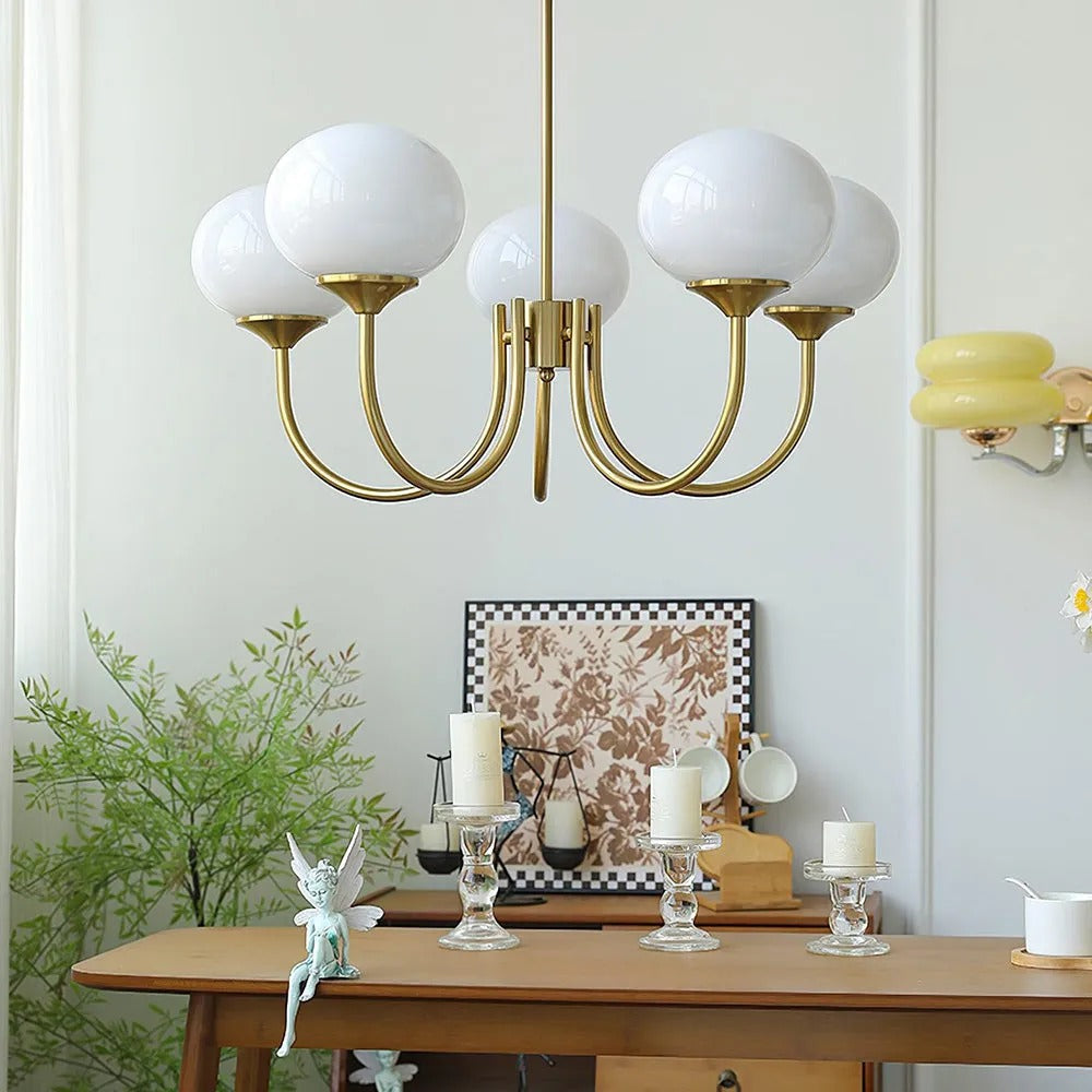 Valentina Retro Art Deco Globe Chandelier, White/Pink/Beige
