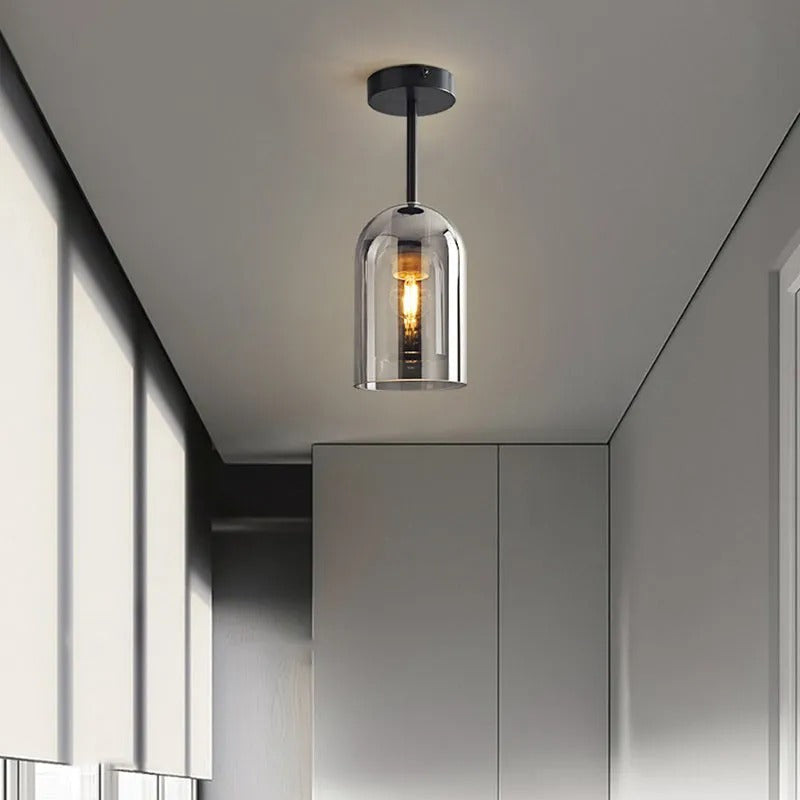 Valentina Modern Cylinder Semi-Flush Mount Clear Glass Ceiling Light, Cognac/Grey