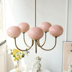 Valentina Retro Art Deco Globe Chandelier, White/Pink/Beige