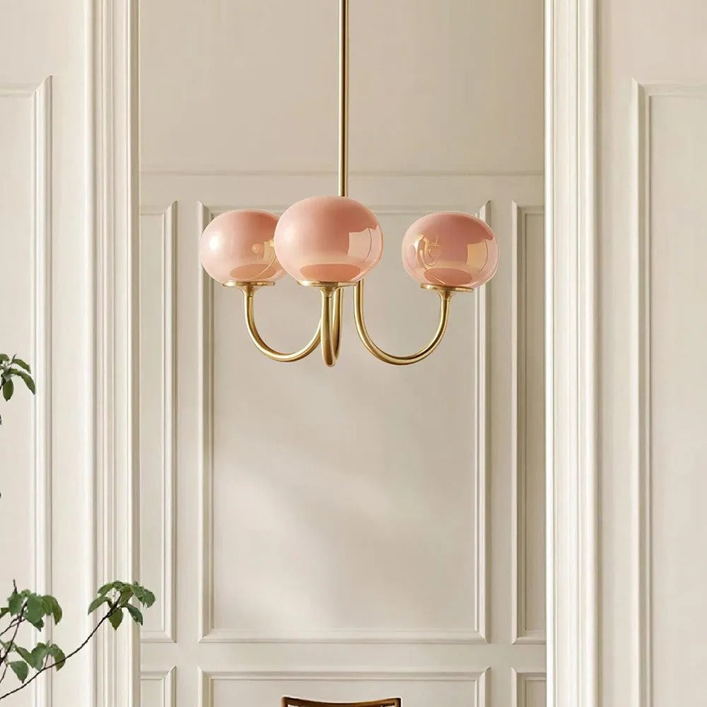 Valentina Retro Art Deco Globe Chandelier, White/Pink/Beige