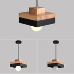 Aria Minimalist Black & White Wood Geometric Pendant Light