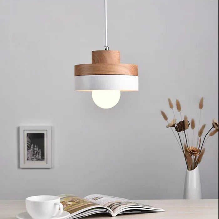 Aria Minimalist Black & White Wood Geometric Pendant Light
