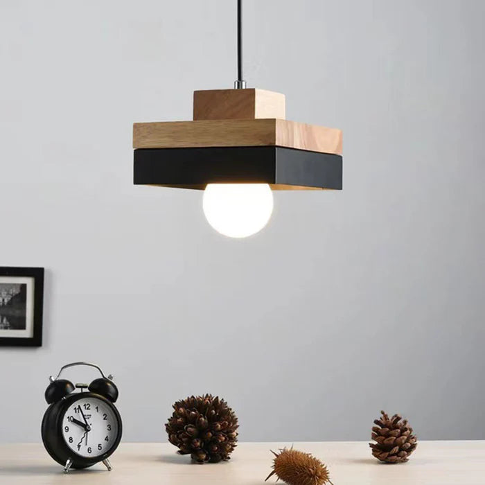 Aria Minimalist Black & White Wood Geometric Pendant Light