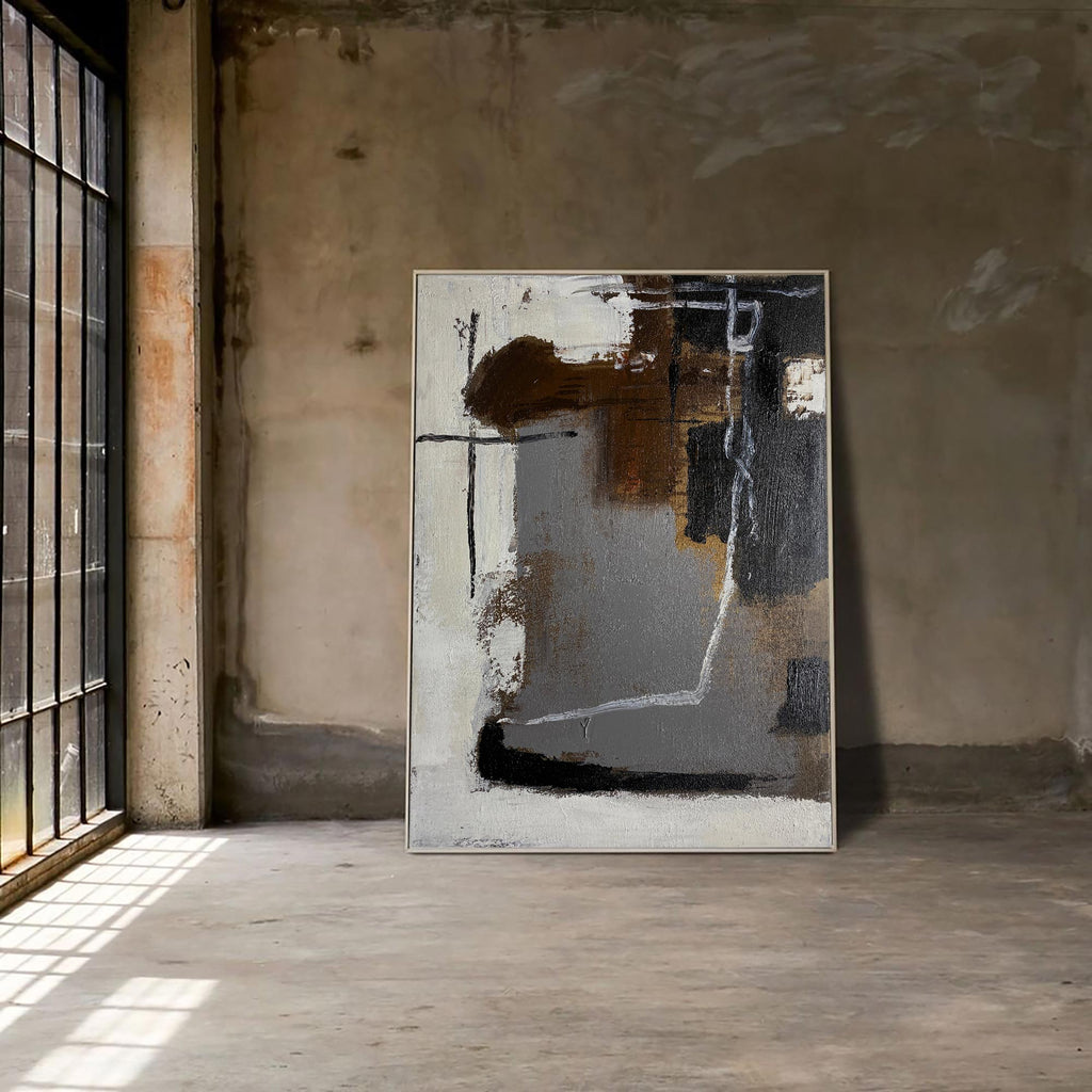 Industrial Neutral Abstract Painting Vertical