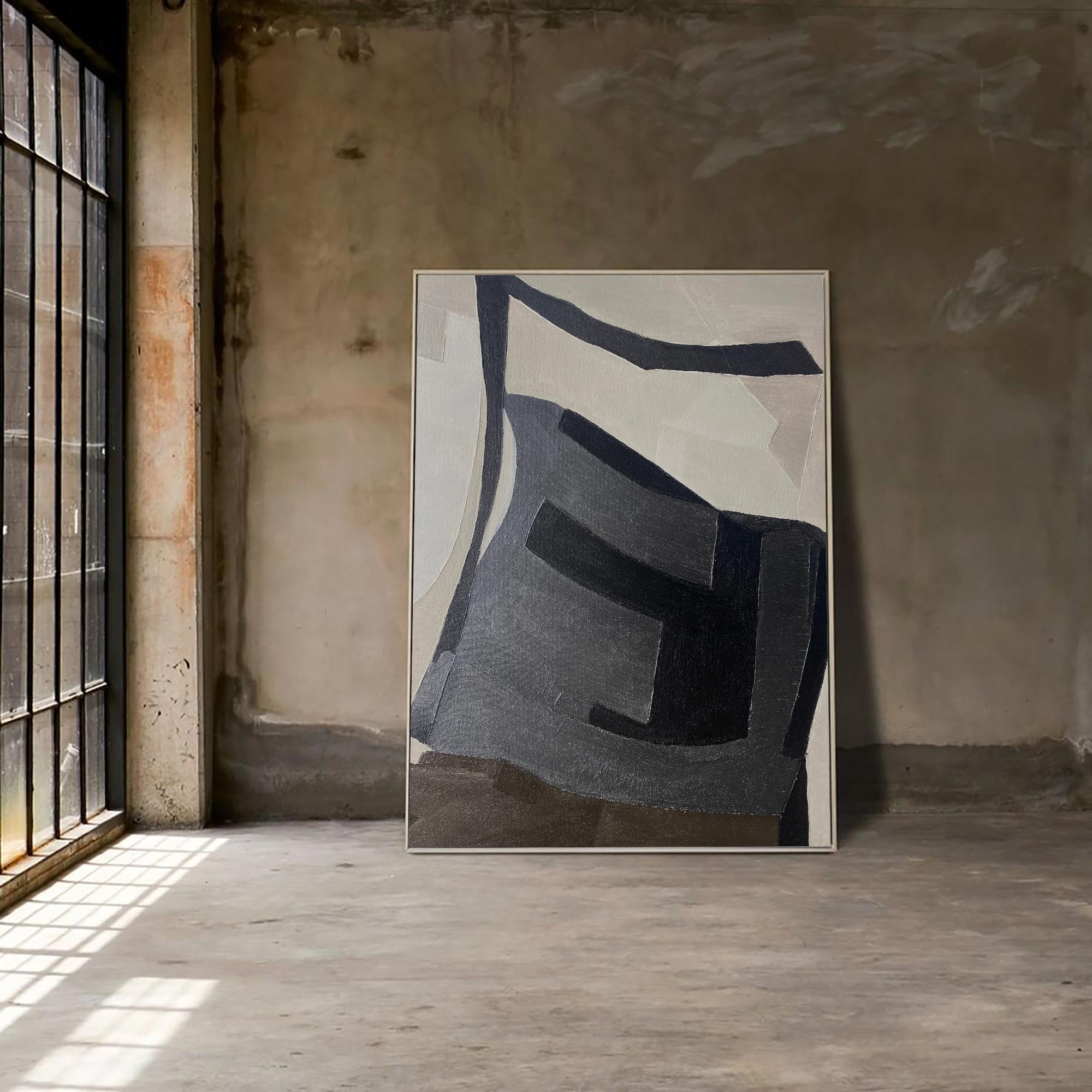 Minimalist Neutral Geometric Abstract Oil Painting