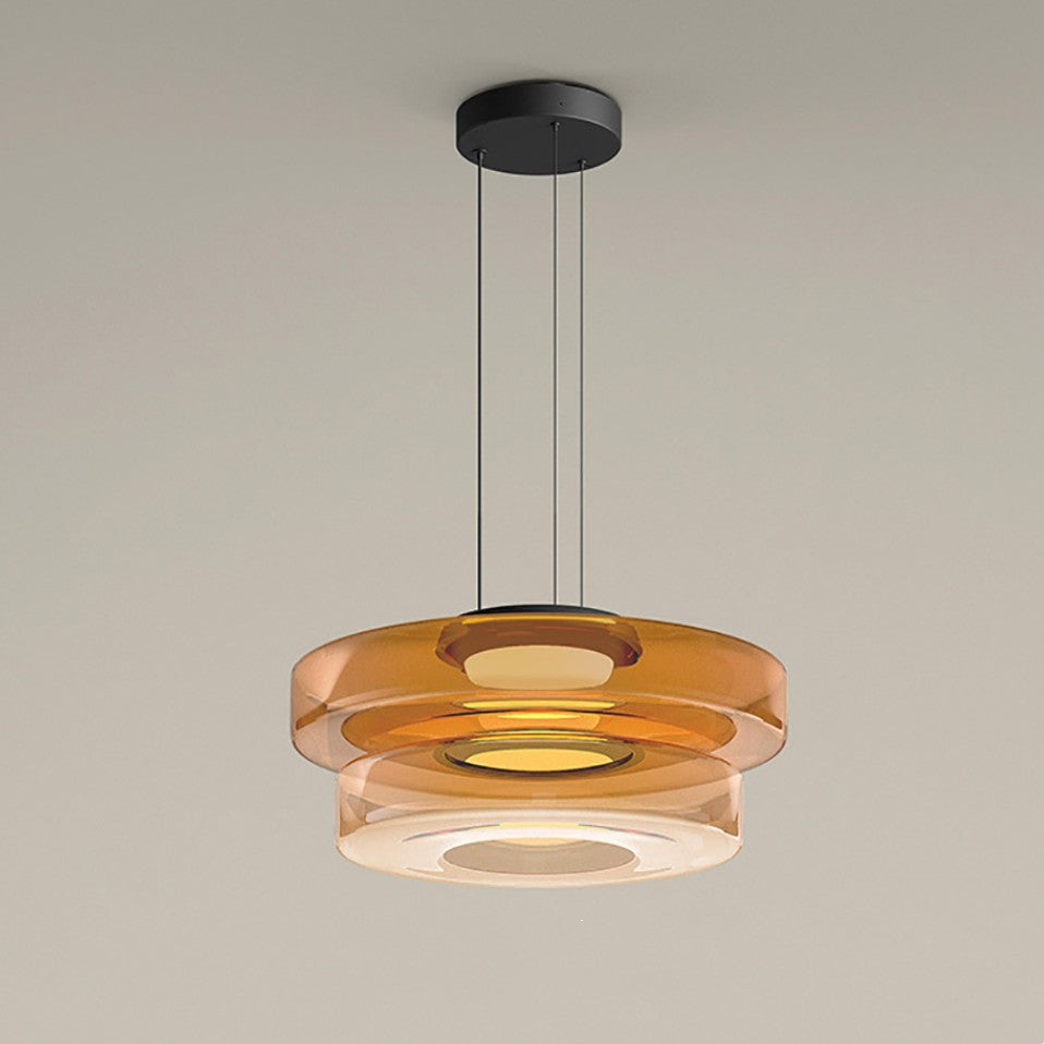 Jojo Pendant Light Glass Structure to Plusieurs Niveaux - Ambre - 2Couche D35 Cm - Warm White