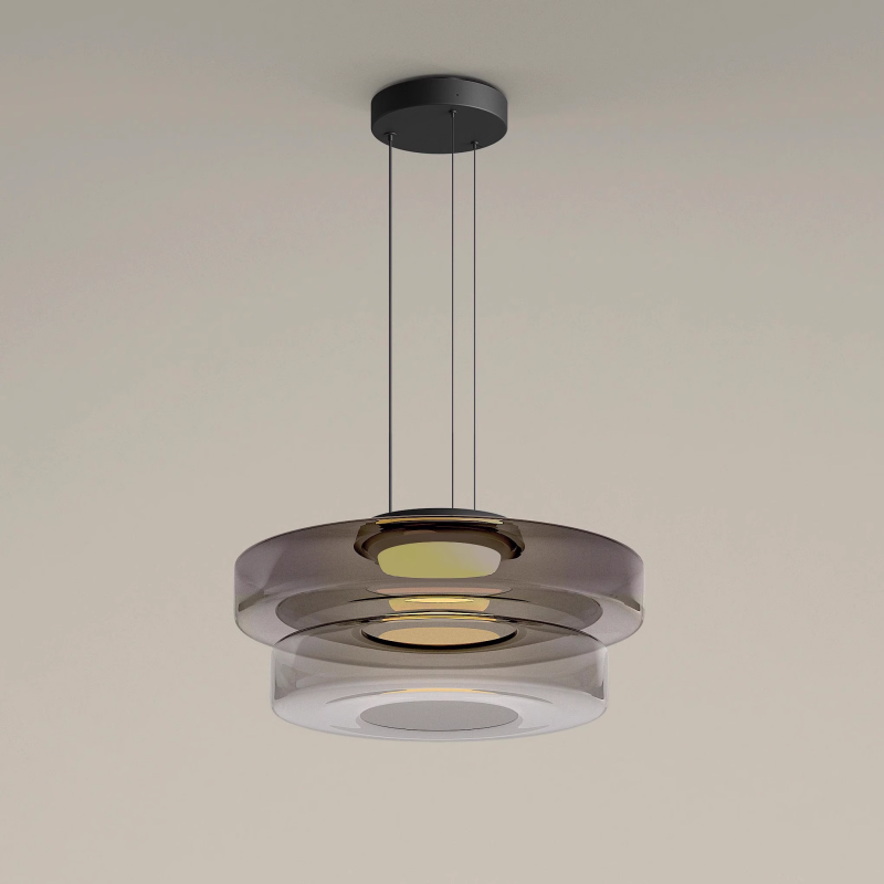 Jojo Pendant Light Glass Structure to Plusieurs Niveaux - Grey Smoked - 2Couche D35 Cm - Warm White