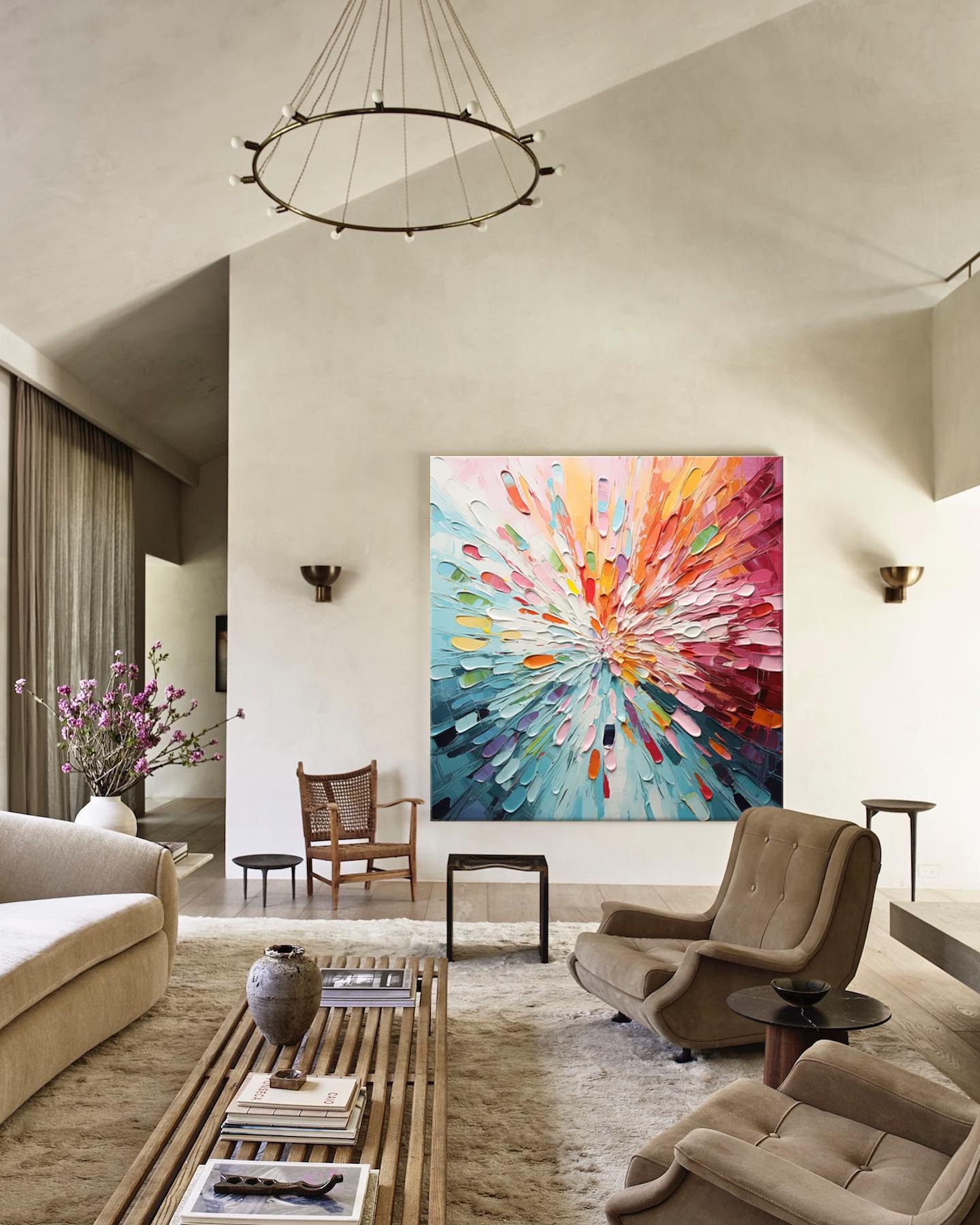 3D Textured Burst Abstract Painting Vibrant Color