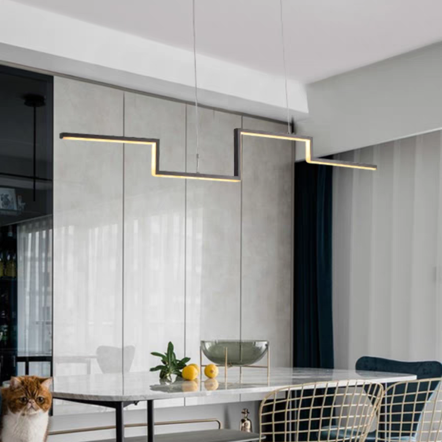 Arisha Designer Linear Metal Pendant Light, Black/Gold