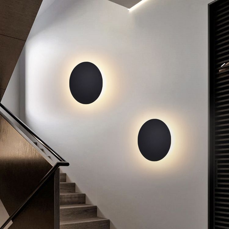 Kyris Wall Light Round Minimalist Living Room - 20 Cm - Black