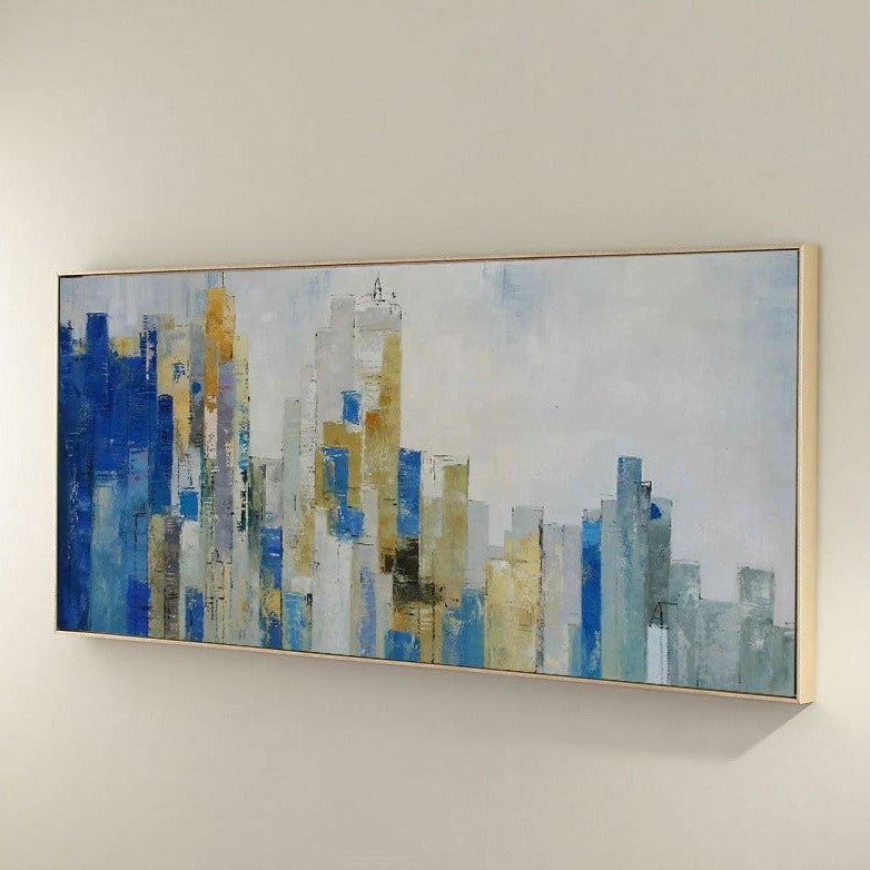 Abstract Cityscape Painting Blue & Gold