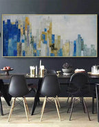 Abstract Cityscape Painting Blue & Gold