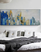 Abstract Cityscape Painting Blue & Gold