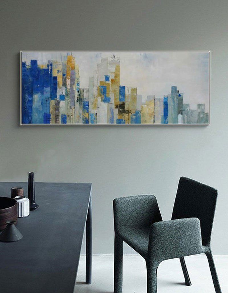 Abstract Cityscape Painting Blue & Gold