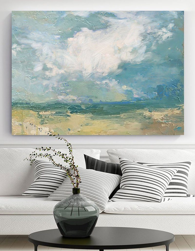 Serene Coastal Cloudscape  Painting Horizontal