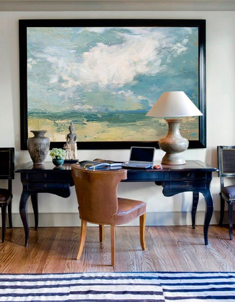Serene Coastal Cloudscape  Painting Horizontal