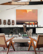 Serene Coastal Sunset Oil Painting Soft Pastel