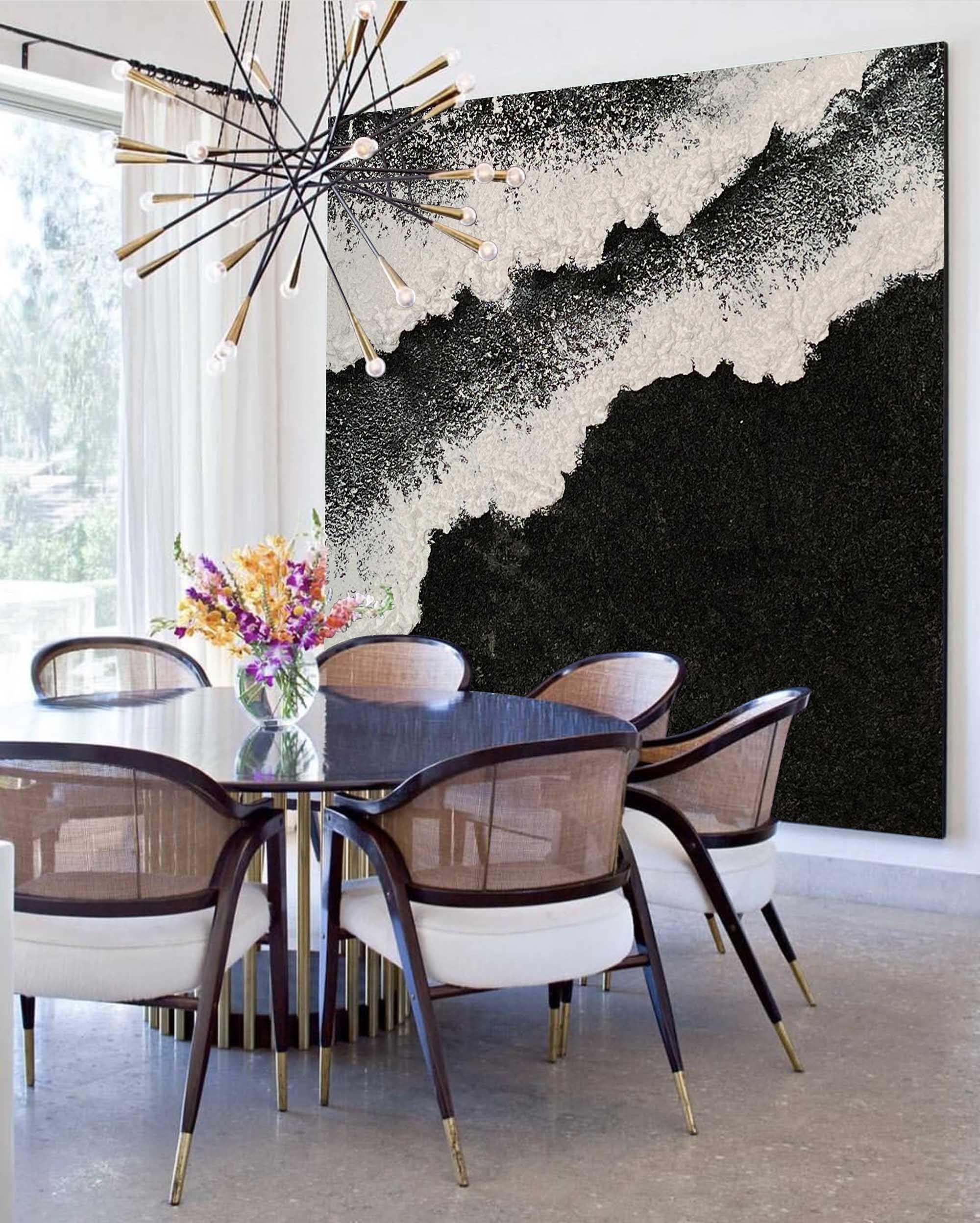 Plaster Art Black White Textured Painting