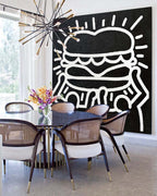 Keith Haring Playful Burger Character Painting Black