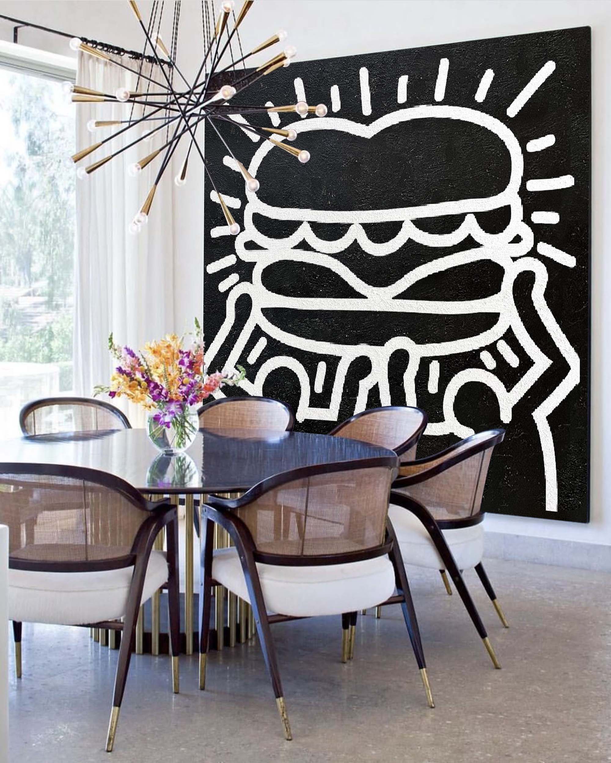 Keith Haring Playful Burger Character Painting Black