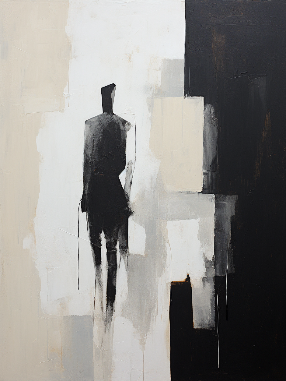Minimalist Solitary Figure Oil Painting Black Beige Wall Art
