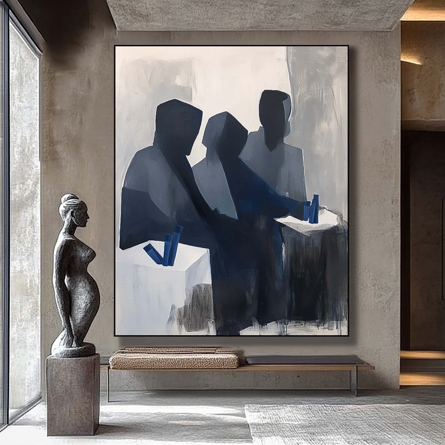 Group Of Figures Monochrome Oil Painting
