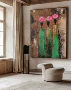 Textured Floral Green Pink Modern Wall Art