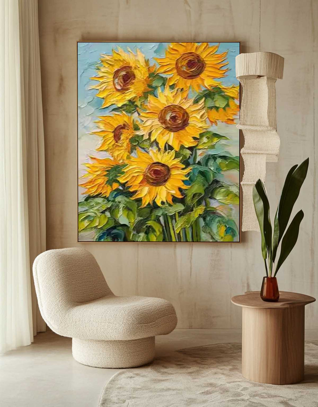 Vibrant Impasto Sunflower Oil Painting Yellow Floral