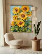 Vibrant Impasto Sunflower Oil Painting Yellow Floral