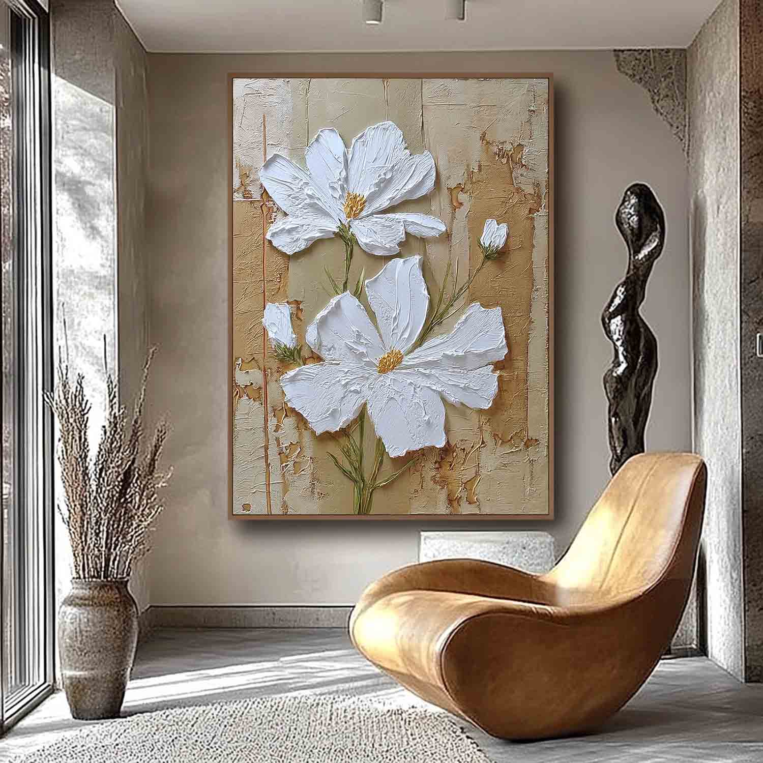 3D Impasto Floral Oil Painting Textured Wall Art