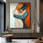 Romantic Couple Embrace Textured Oil Painting