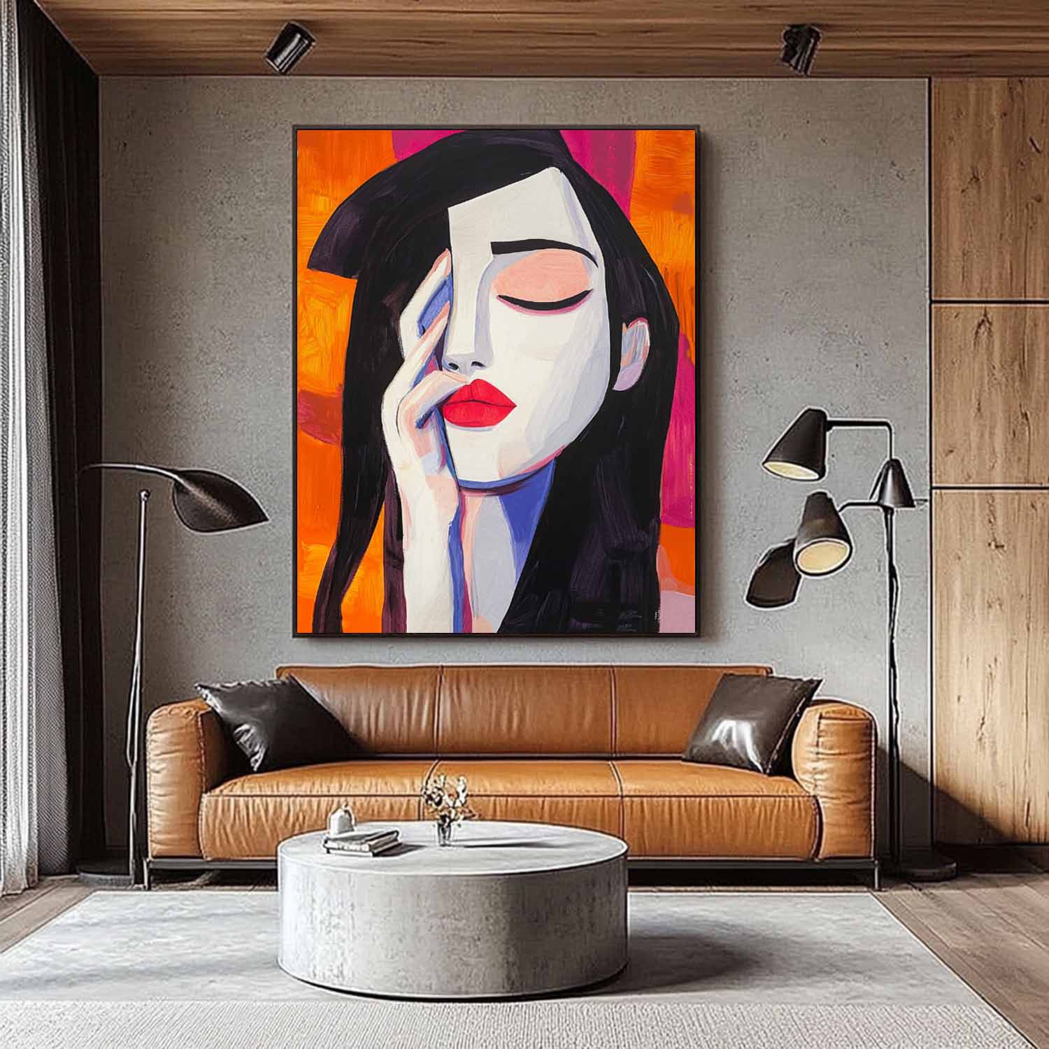 Stylized Contemplative Woman Portrait Oil Painting